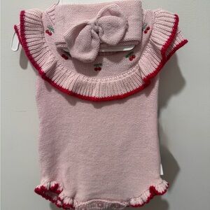 Nicole Miller Pink Knit Bodysuit with Cherry Accents